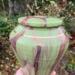 Ancient Creations Ceramic Cremation Urn/Keepsake Vessel for Human or Pet ashes in Green with Gold Banding